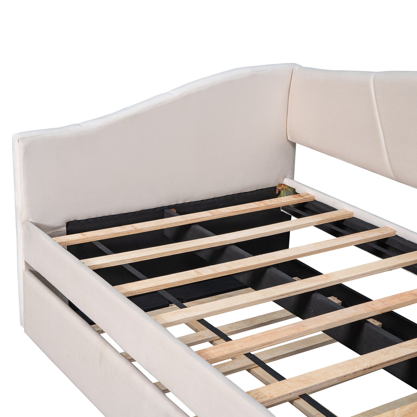 Beige Upholstered Twin Bed Frame With Trundle-6