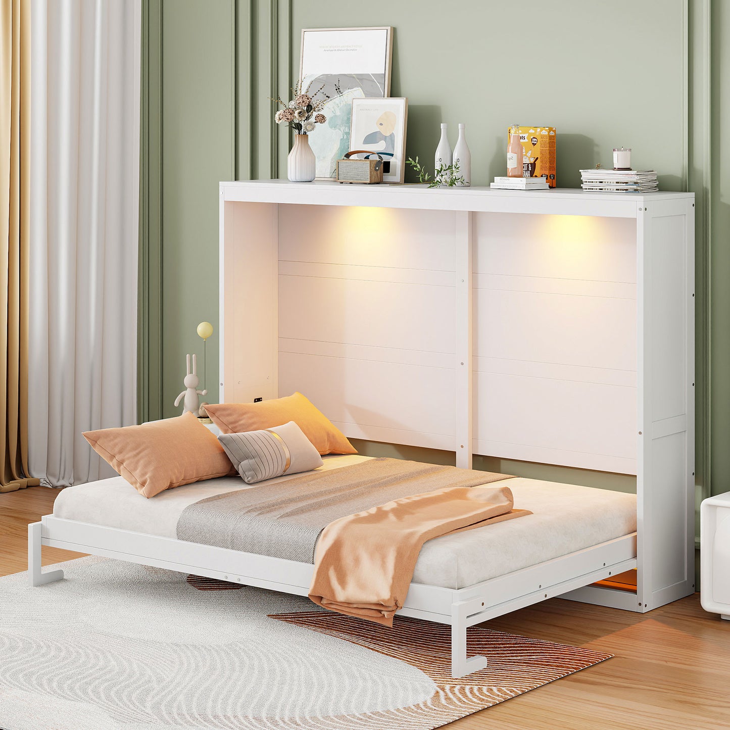 White Wood Queen Murphy Bed-8