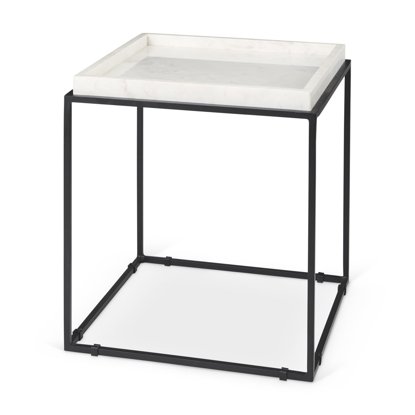 20" White and Black Marble and Metal Square Frame End Table-1