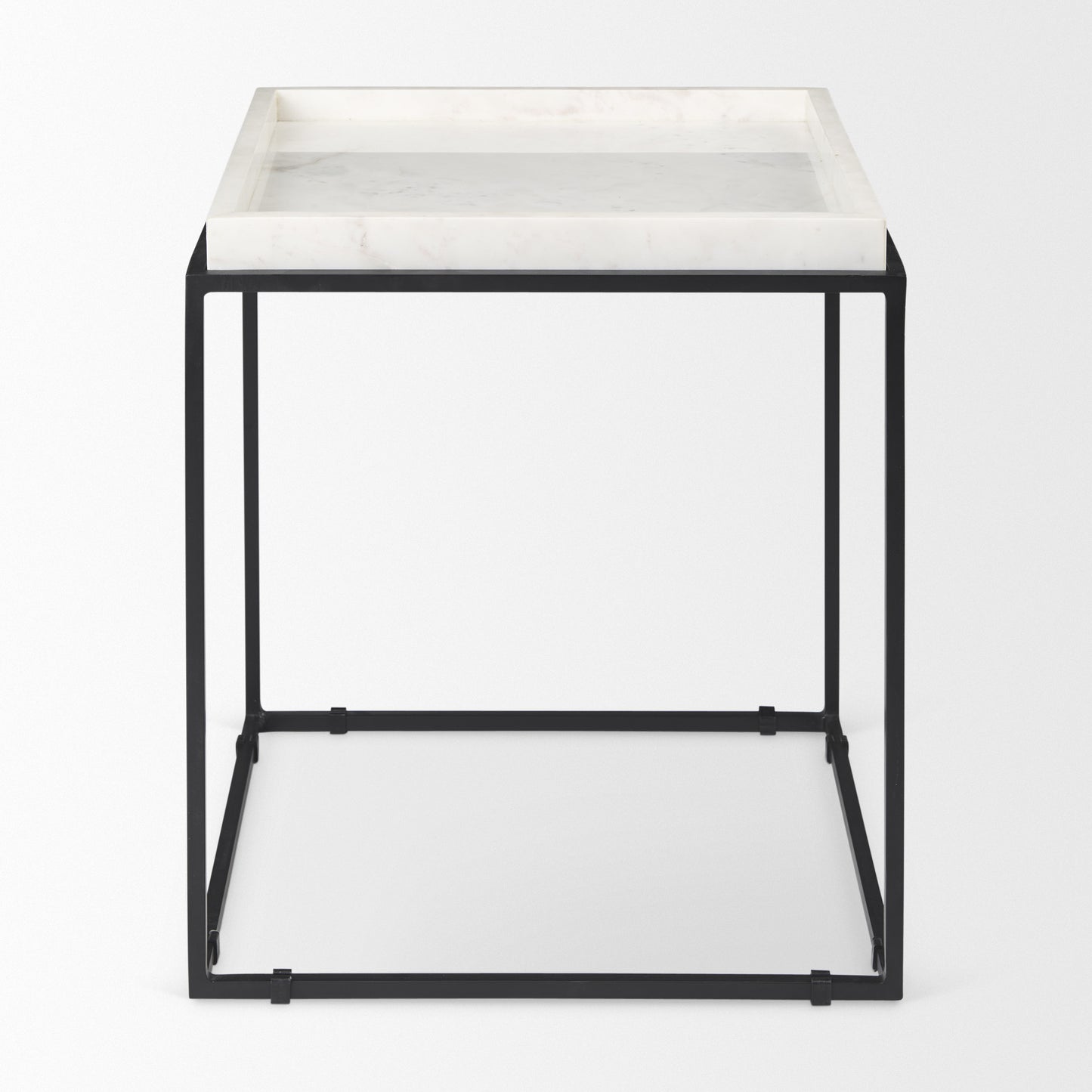 20" White and Black Marble and Metal Square Frame End Table-2
