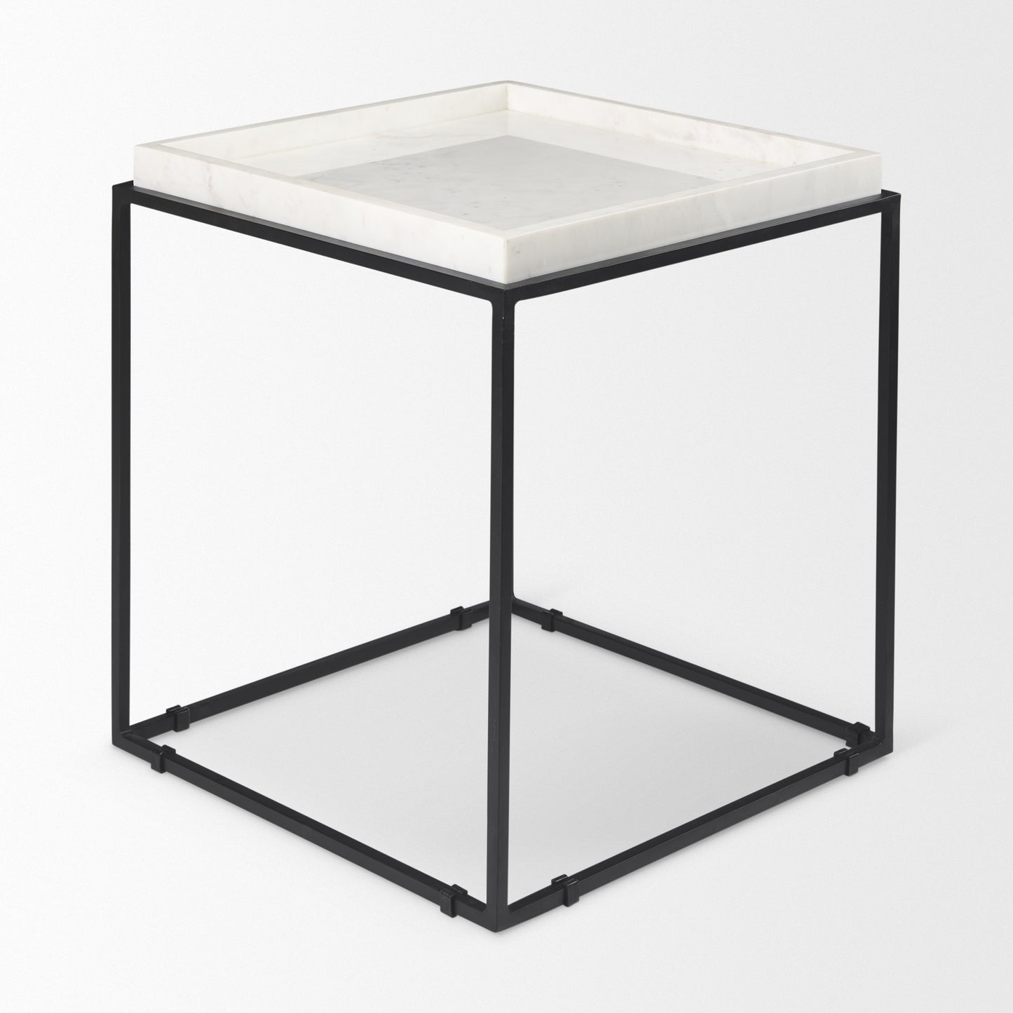 20" White and Black Marble and Metal Square Frame End Table-3
