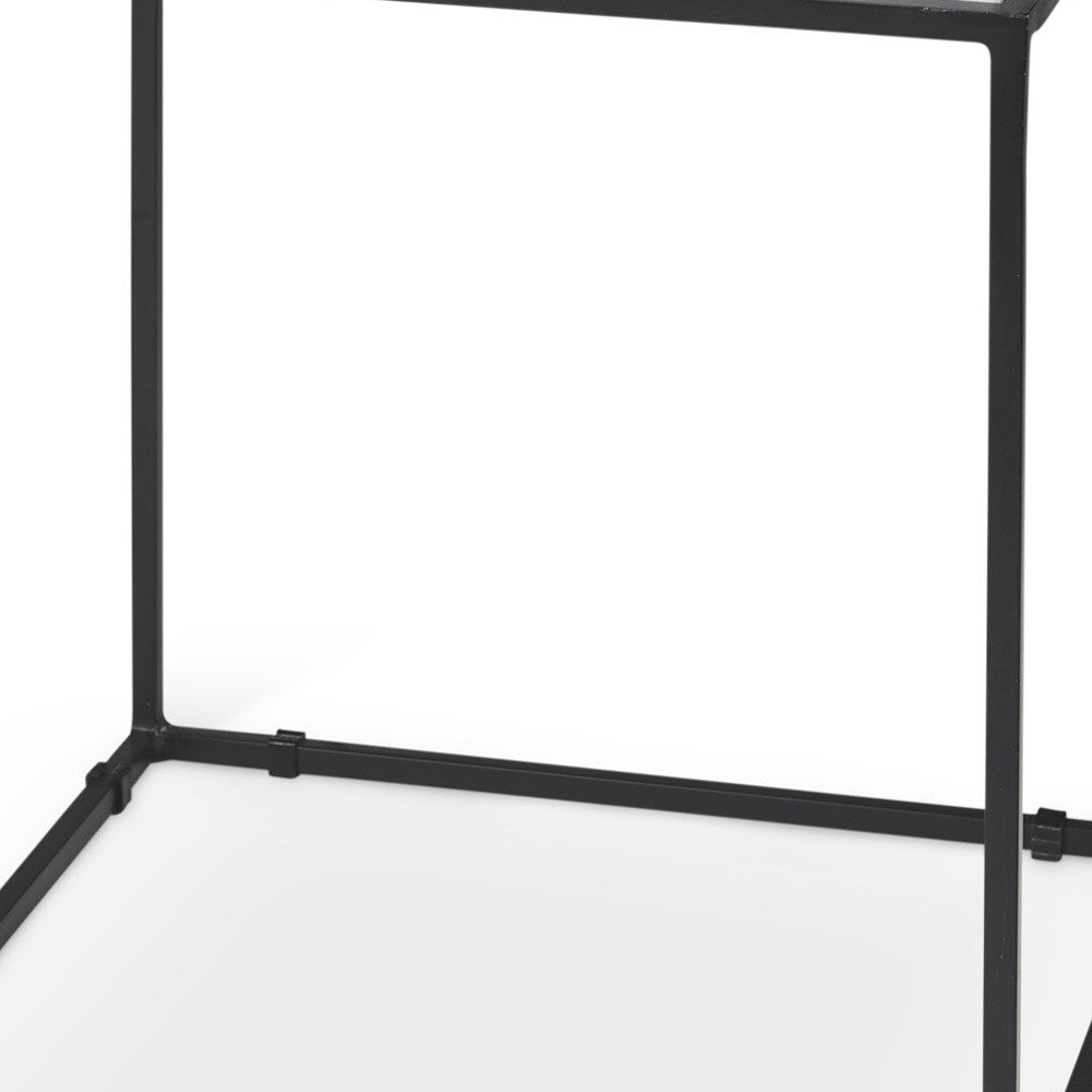 20" White and Black Marble and Metal Square Frame End Table-4