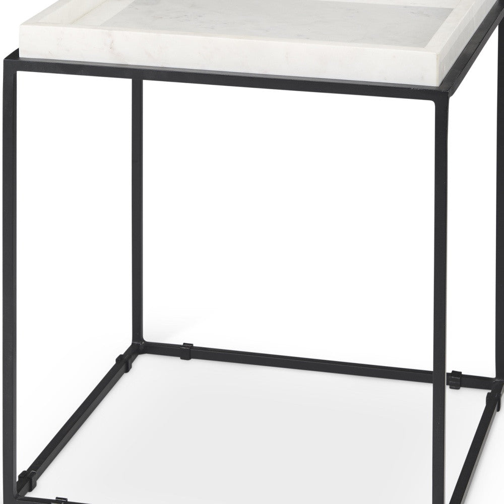 20" White and Black Marble and Metal Square Frame End Table-5