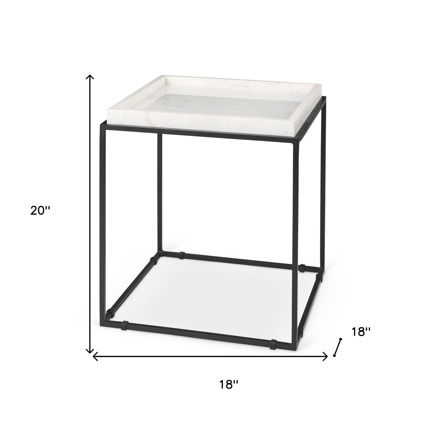 20" White and Black Marble and Metal Square Frame End Table-6