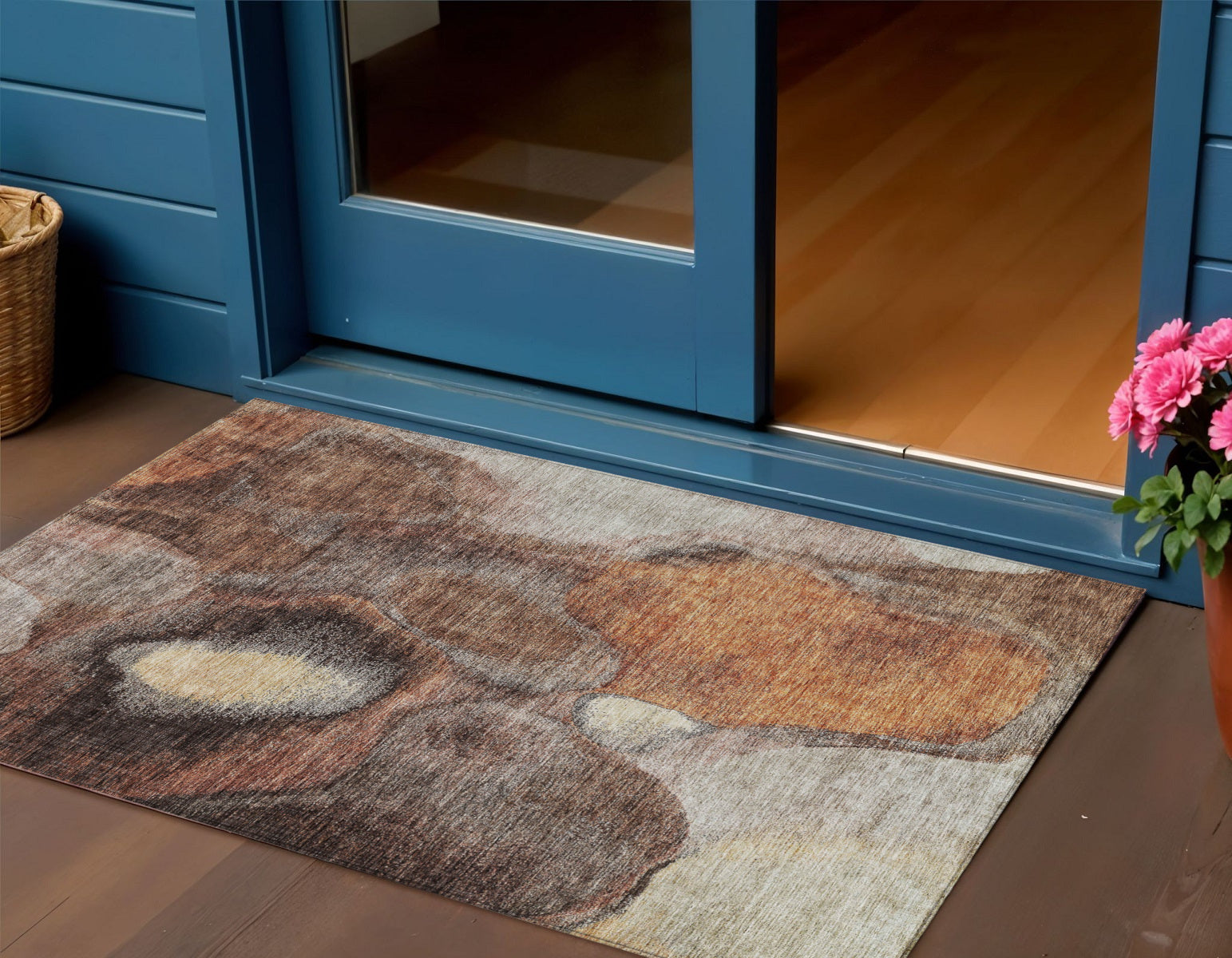 3' X 5' Coffee Copper And Beige Abstract Washable Indoor Outdoor Area Rug-0