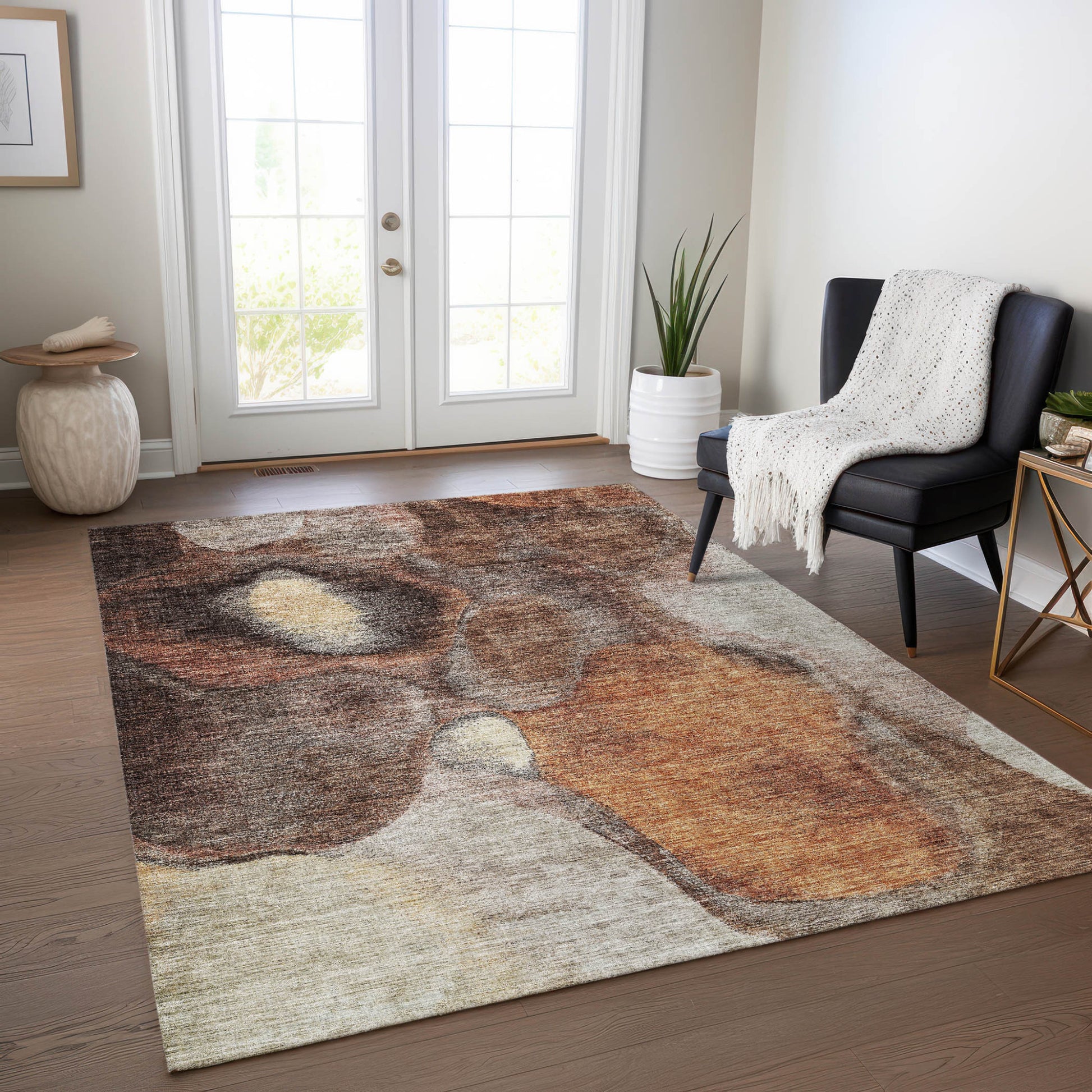 3' X 5' Coffee Copper And Beige Abstract Washable Indoor Outdoor Area Rug-7