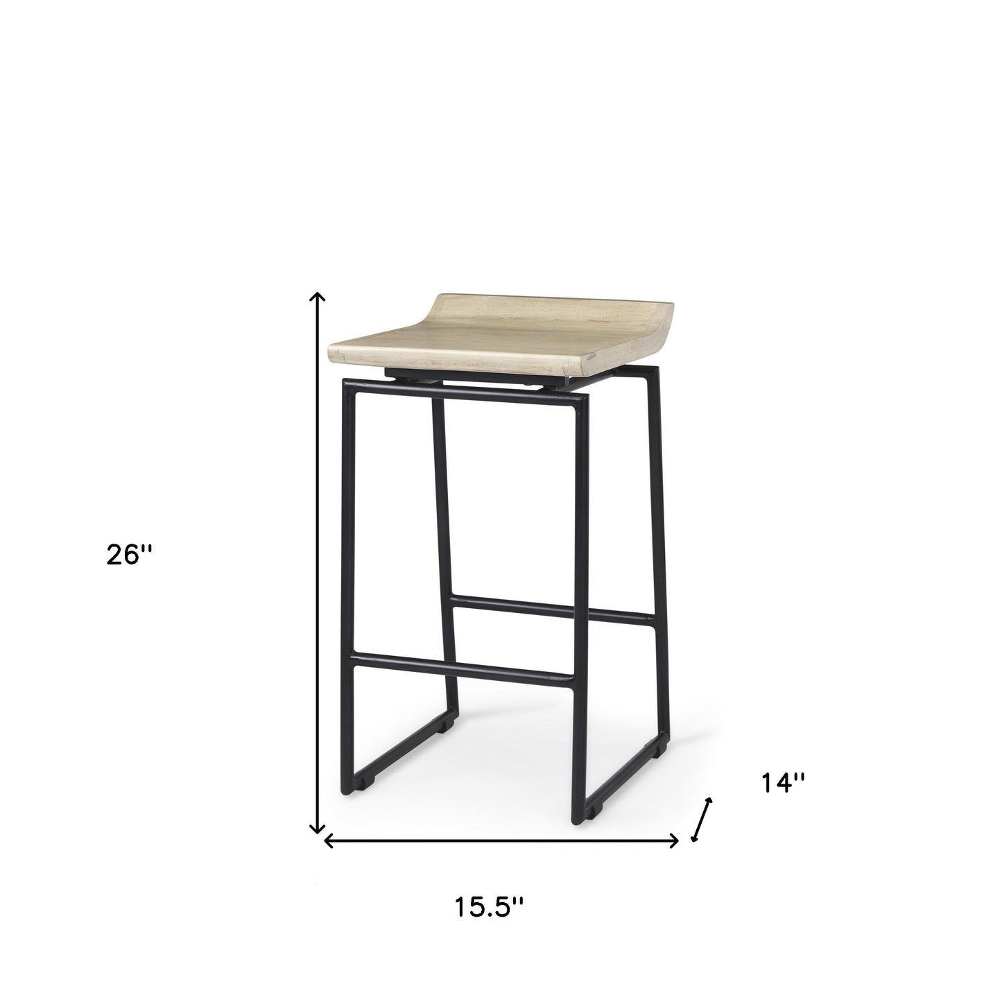 25" Natural and Black Solid Wood and Metal Low Back Counter Height Bar Chair-4