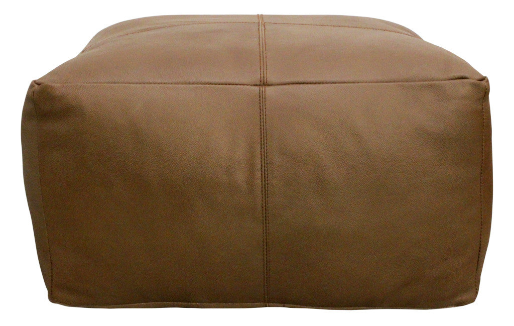 22" Brown Genuine Leather Pouf Ottoman-1