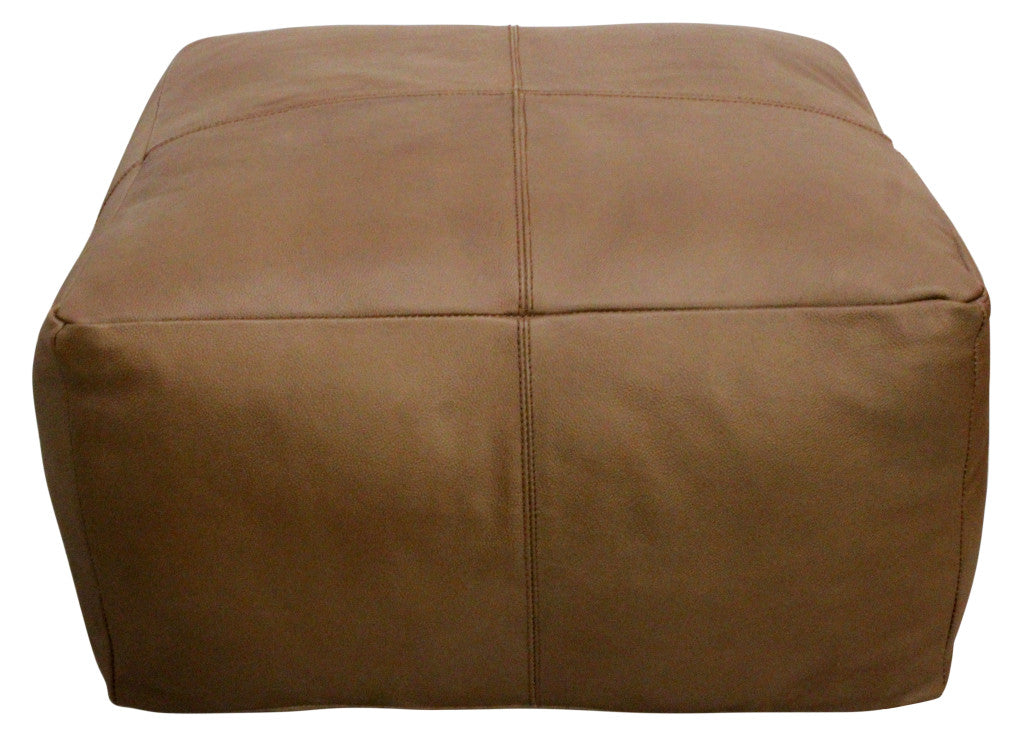 22" Brown Genuine Leather Pouf Ottoman-2