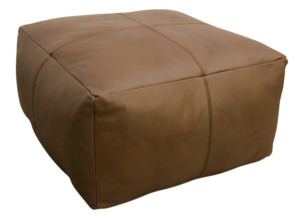 22" Brown Genuine Leather Pouf Ottoman-3