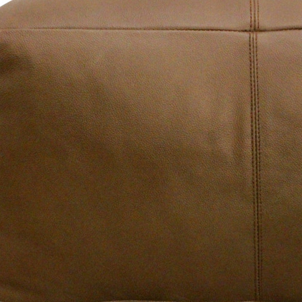 22" Brown Genuine Leather Pouf Ottoman-4
