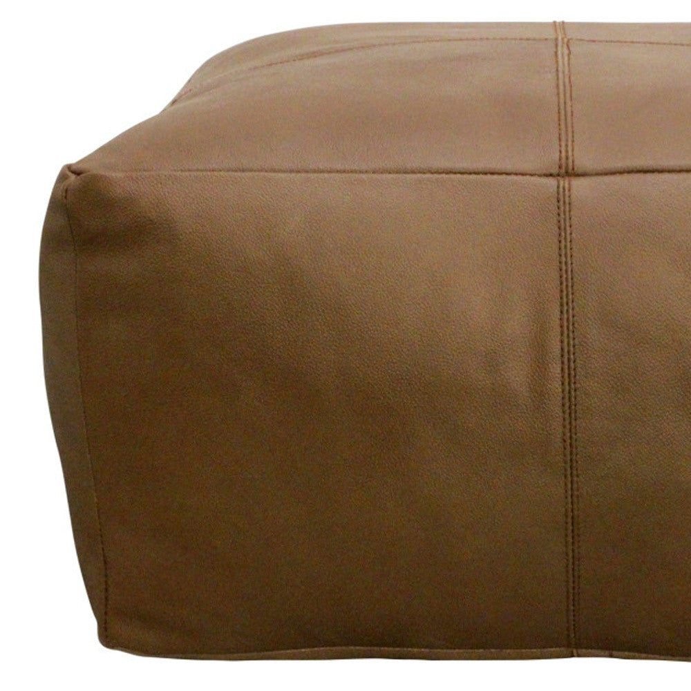 22" Brown Genuine Leather Pouf Ottoman-5