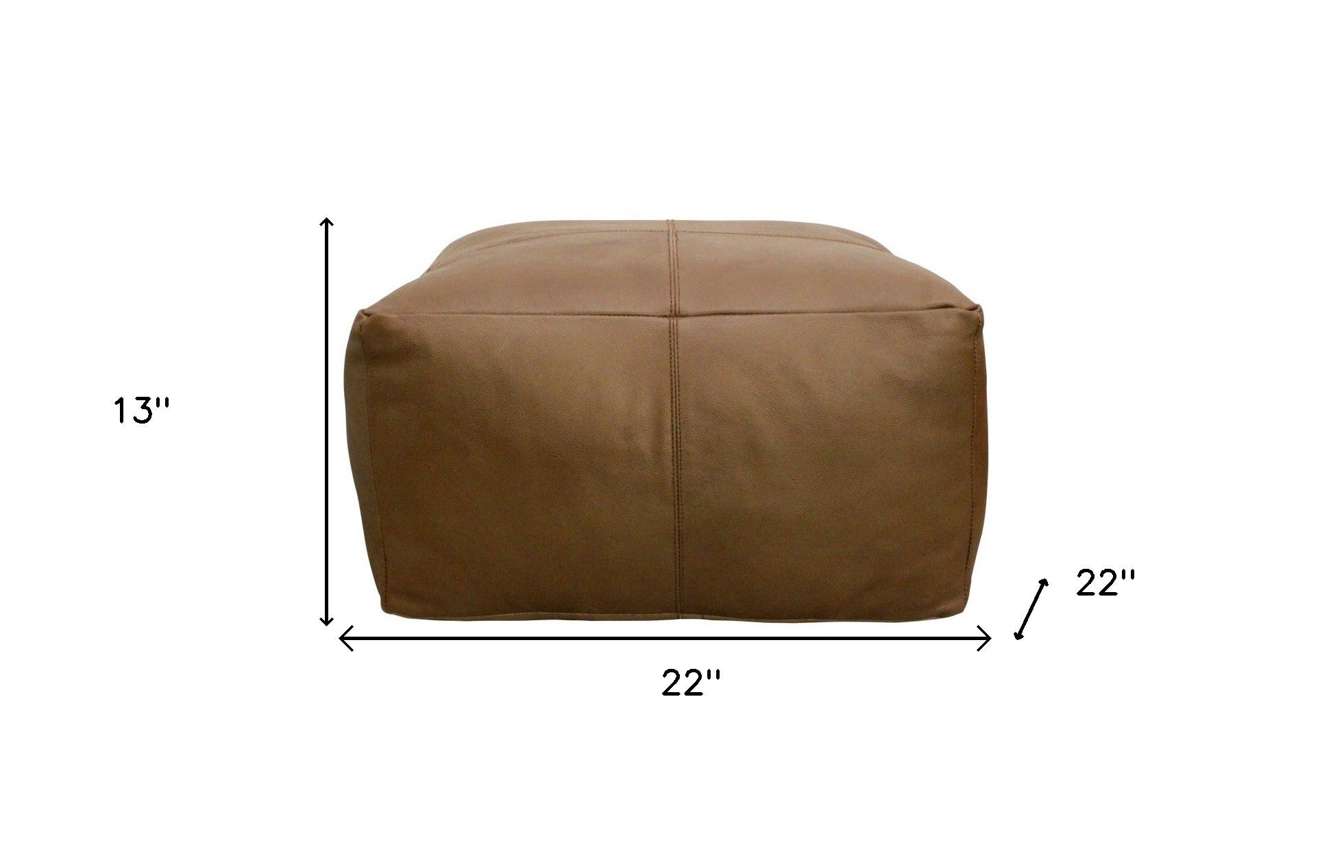 22" Brown Genuine Leather Pouf Ottoman-6