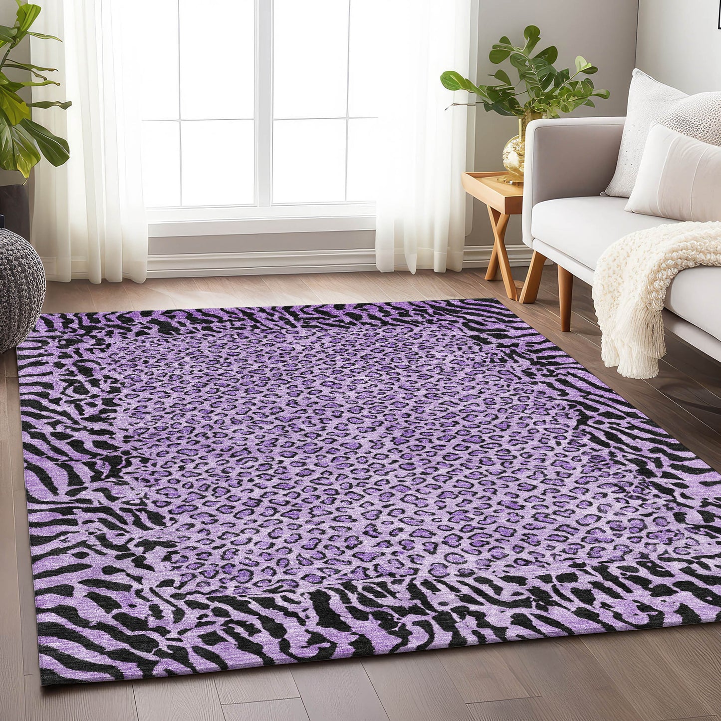 3' X 5' Purple Animal Print Washable Indoor Outdoor Area Rug-6