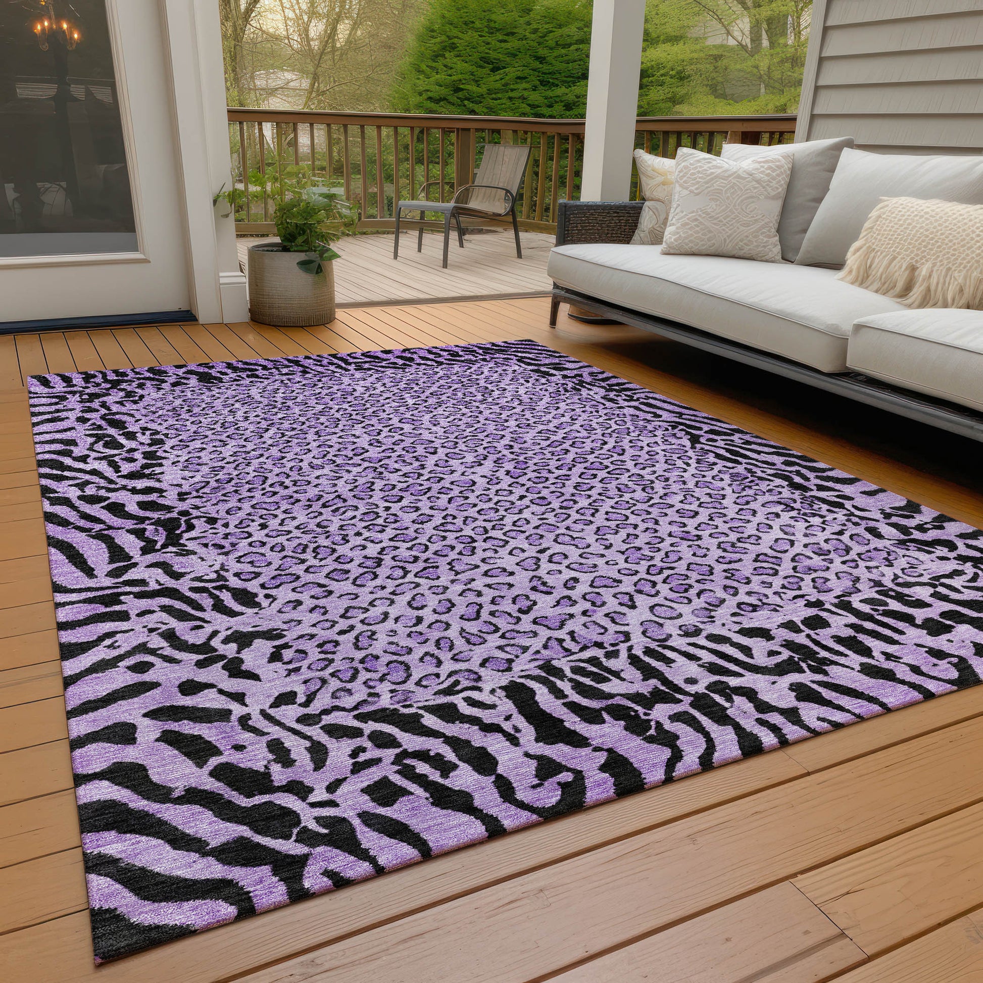 3' X 5' Purple Animal Print Washable Indoor Outdoor Area Rug-8