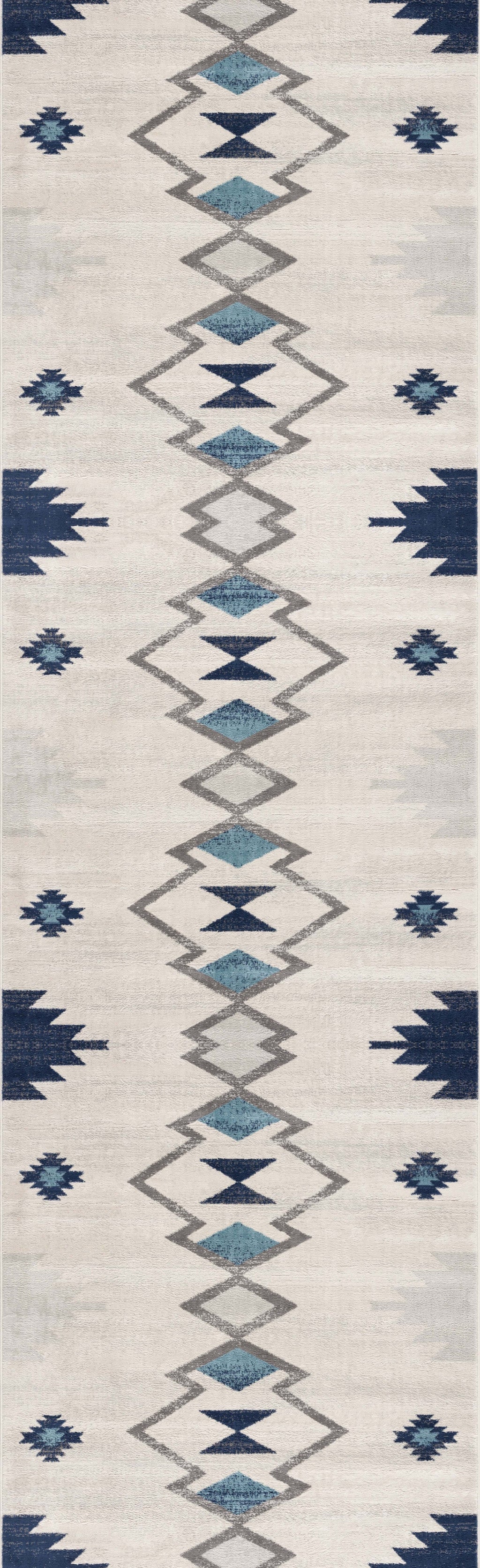 19' Runner Blue Beige And Gray Southwestern Runner Rug-1