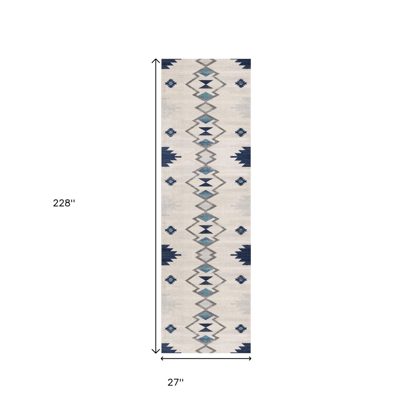 19' Runner Blue Beige And Gray Southwestern Runner Rug-6
