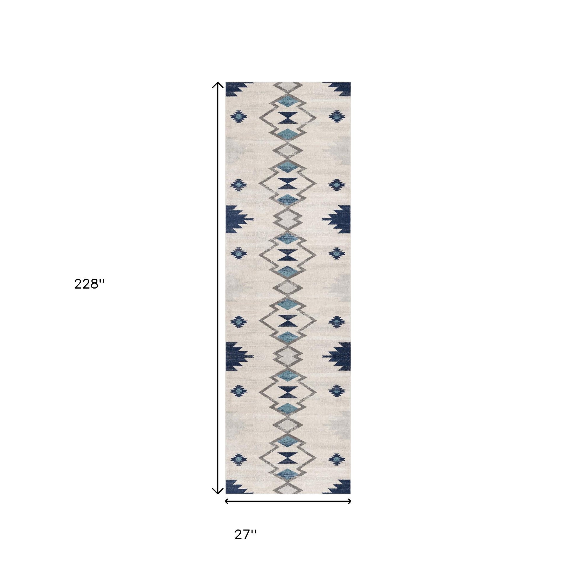 19' Runner Blue Beige And Gray Southwestern Runner Rug-6