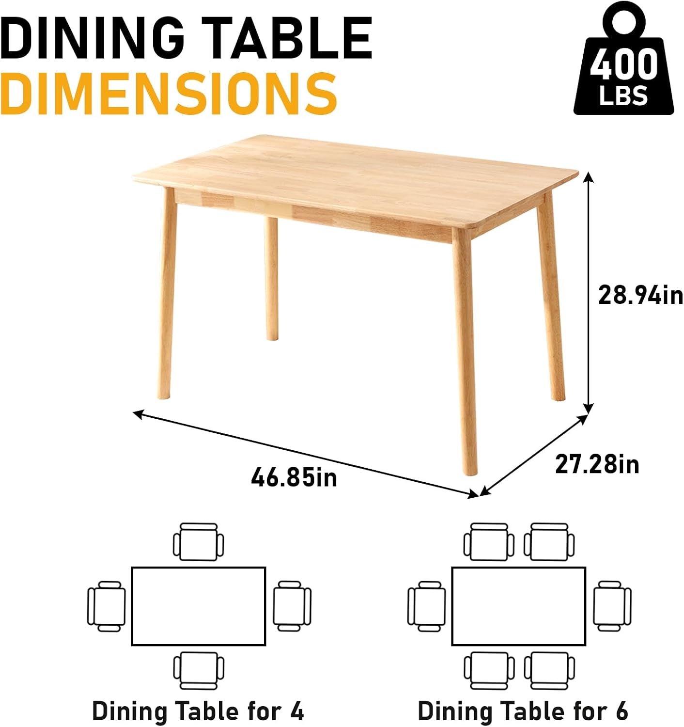 Solid Wood Dining Table 47.2 Inches Mid Century Modern-2