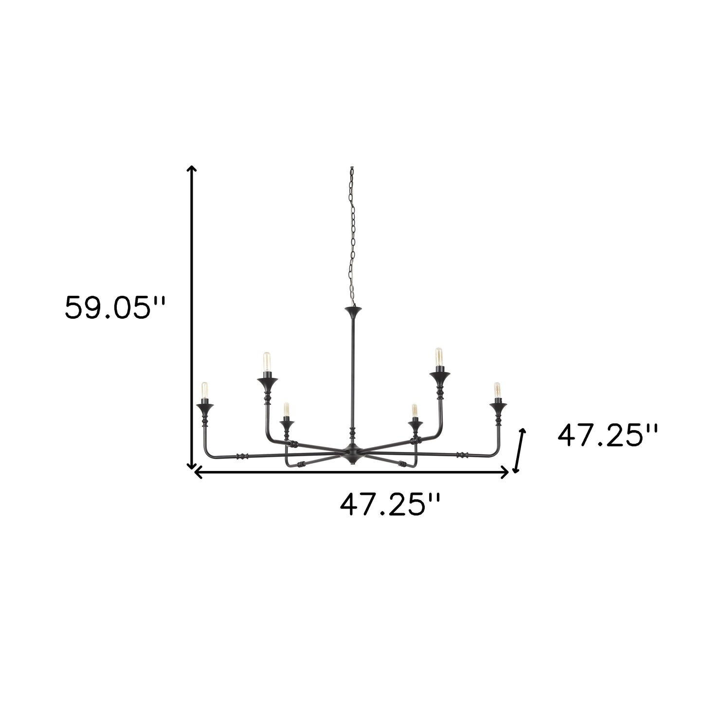 Black Candle Style Six Light Metal Dimmable Chandelier-4