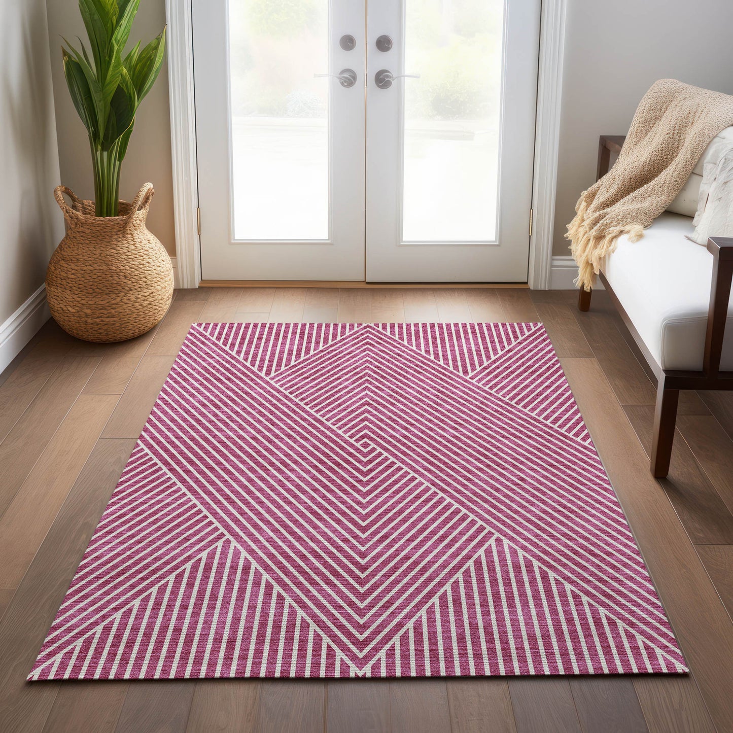 3' X 5' Blush And Ivory Geometric Washable Indoor Outdoor Area Rug-8
