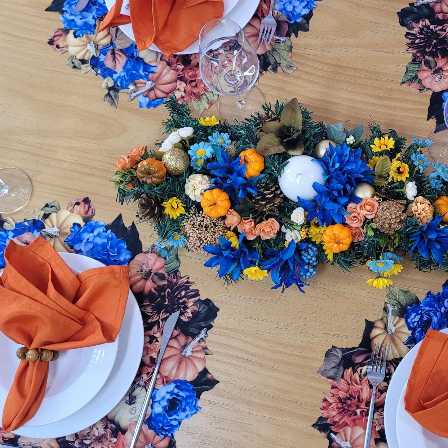 Maison Charlô - Set of 4 Waterproof Placemats Thanksgiving Pumpkin Wreath-4