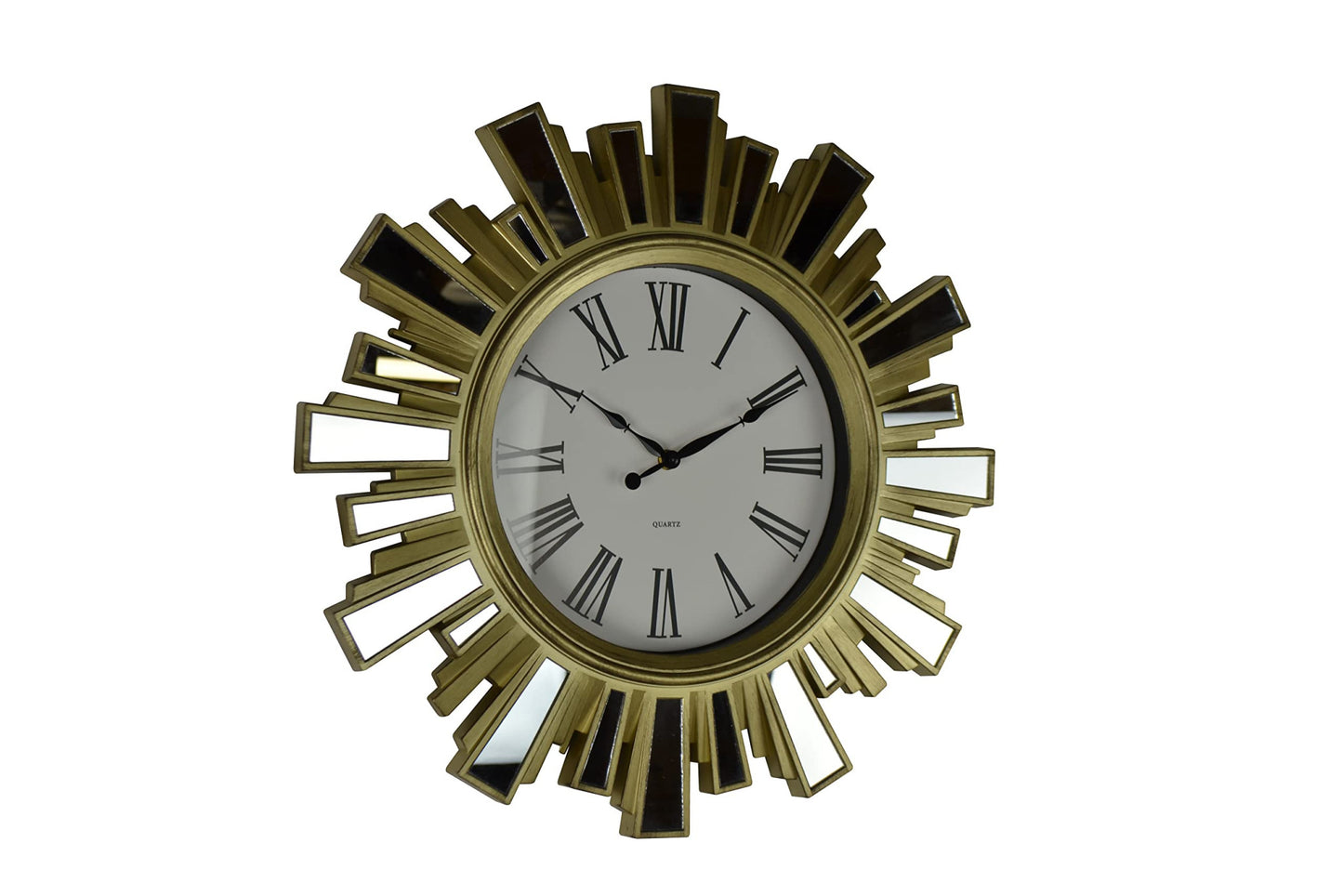 19" Gold And Clear Mirrored Glass And Heavy Duty Plastic Silent Analog Sunburst Wall Clock-1