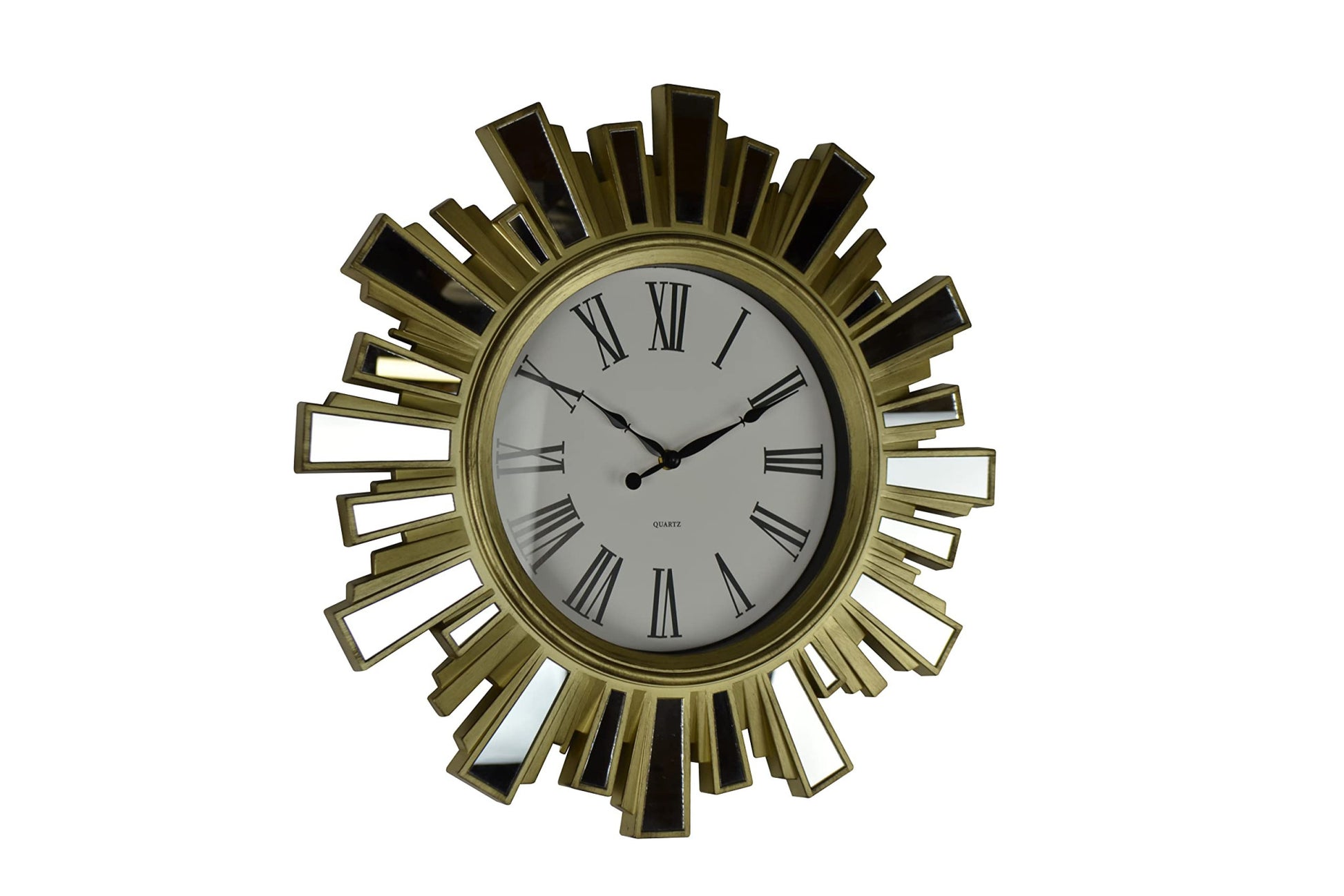 19" Gold And Clear Mirrored Glass And Heavy Duty Plastic Silent Analog Sunburst Wall Clock-1