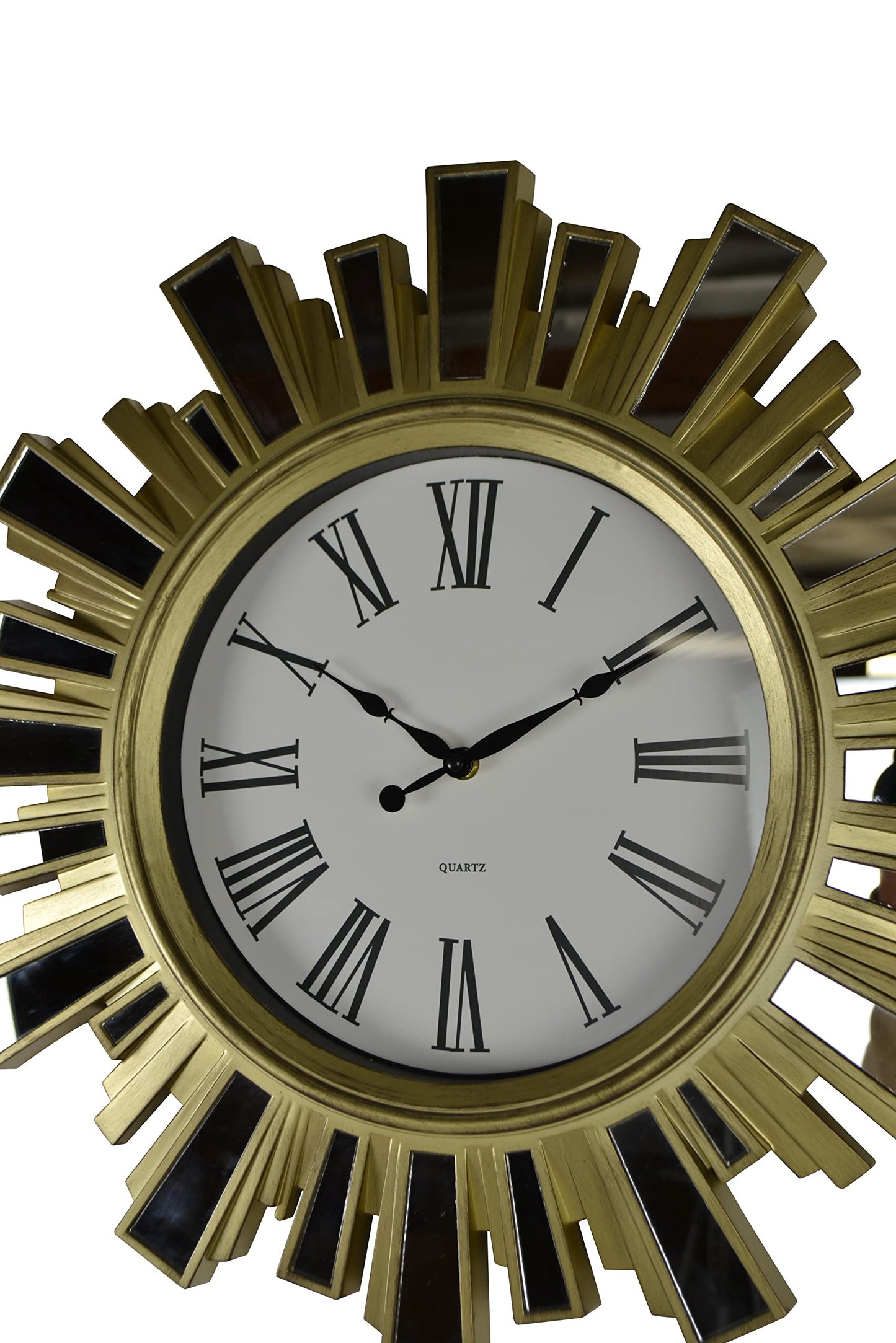 19" Gold And Clear Mirrored Glass And Heavy Duty Plastic Silent Analog Sunburst Wall Clock-2