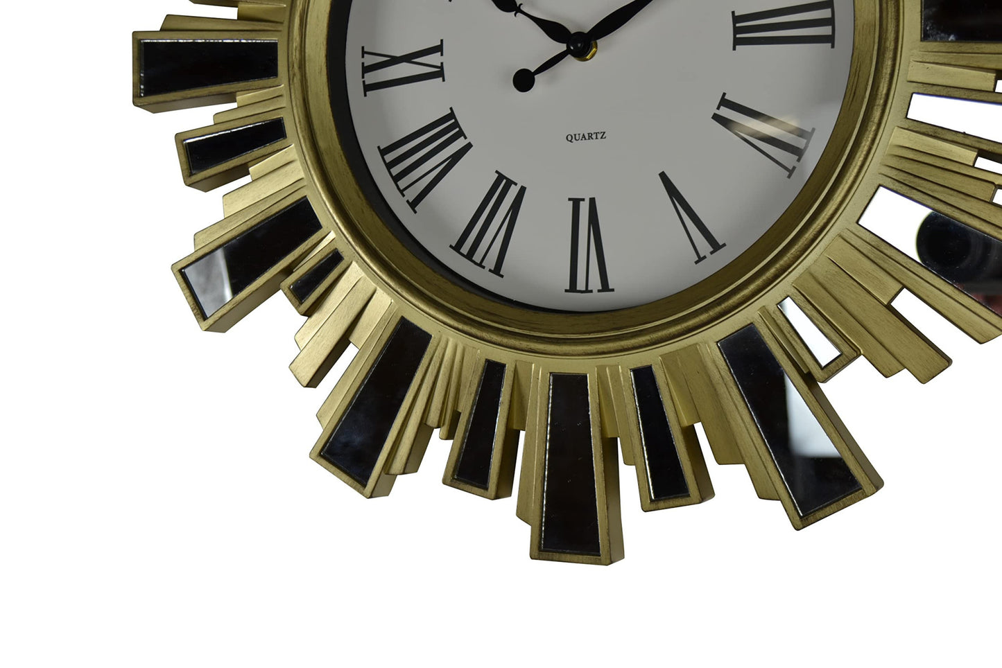 19" Gold And Clear Mirrored Glass And Heavy Duty Plastic Silent Analog Sunburst Wall Clock-3