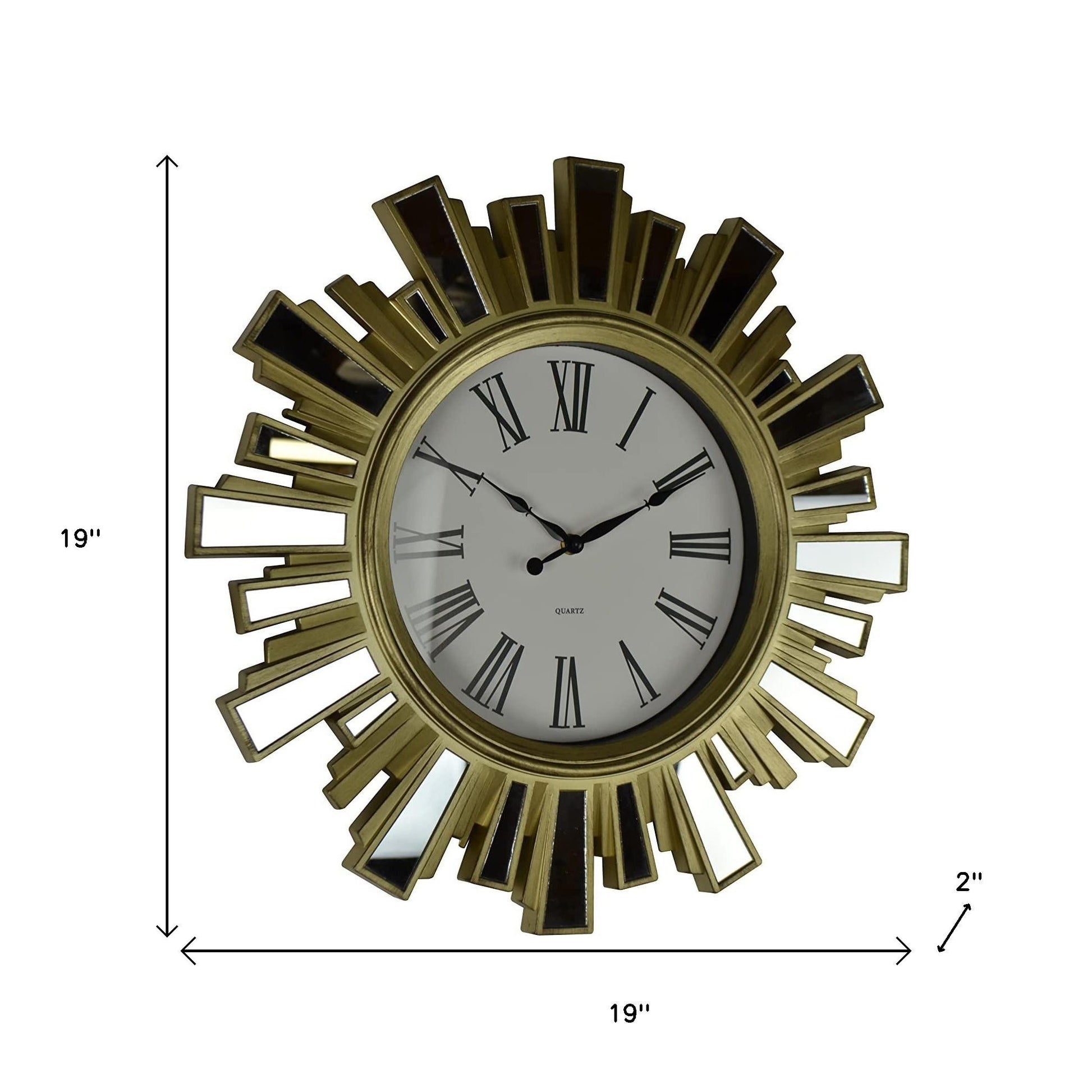 19" Gold And Clear Mirrored Glass And Heavy Duty Plastic Silent Analog Sunburst Wall Clock-6