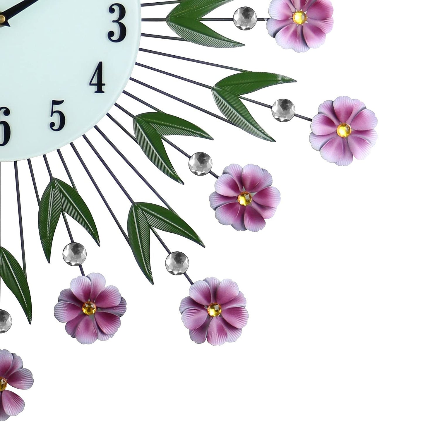 27" Purple Green And White Metal and Glass Silent Analog Floral Round Wall Clock-4