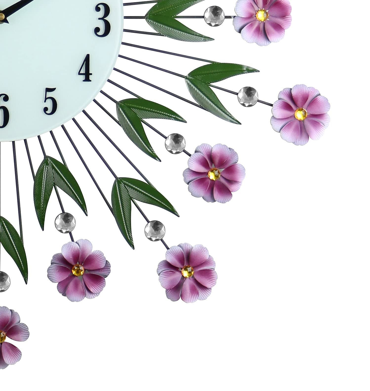 27" Purple Green And White Metal and Glass Silent Analog Floral Round Wall Clock-4