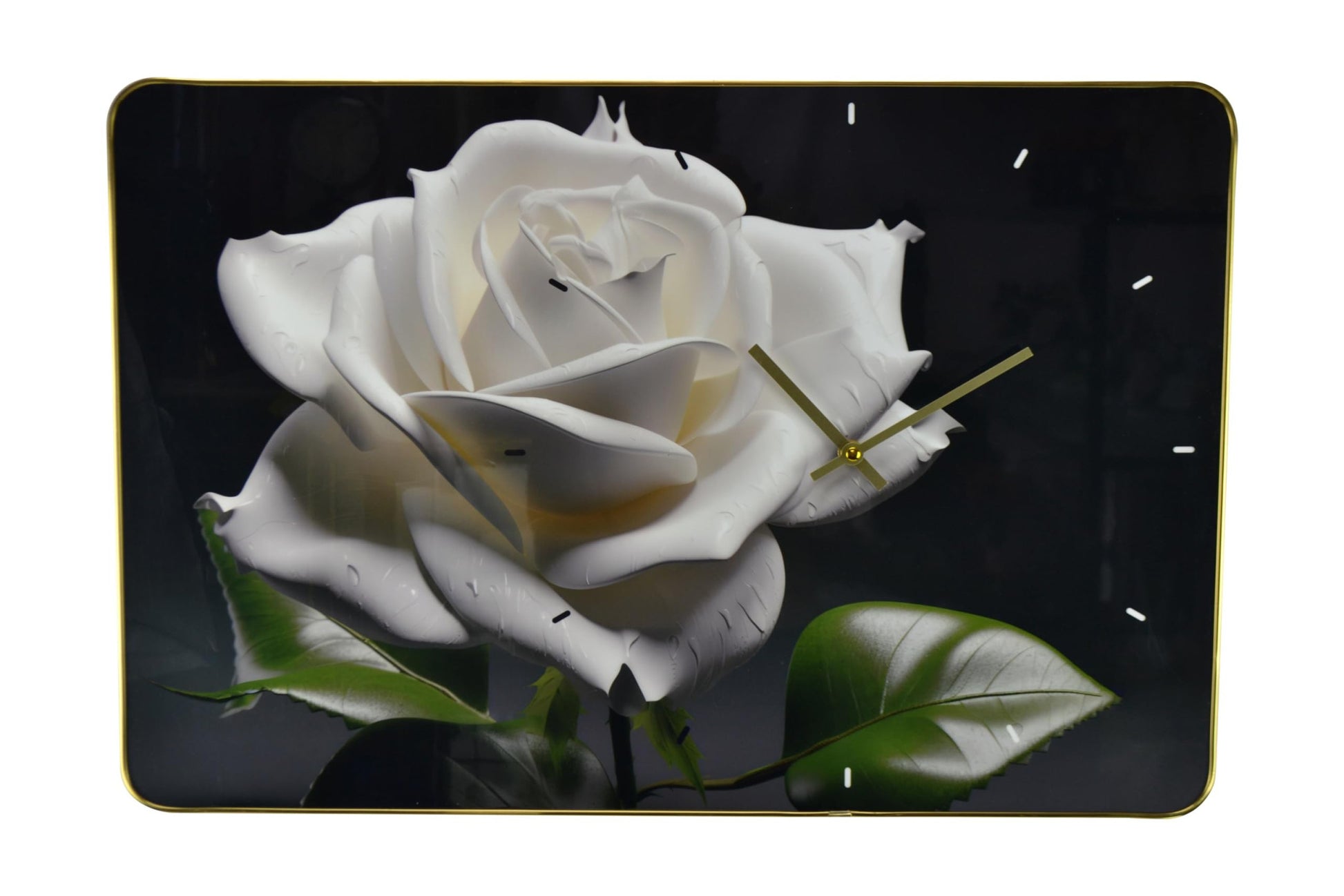 24" White Black And Green Solid Wood and Acrylic Silent Roses Floral Wall Clock-1