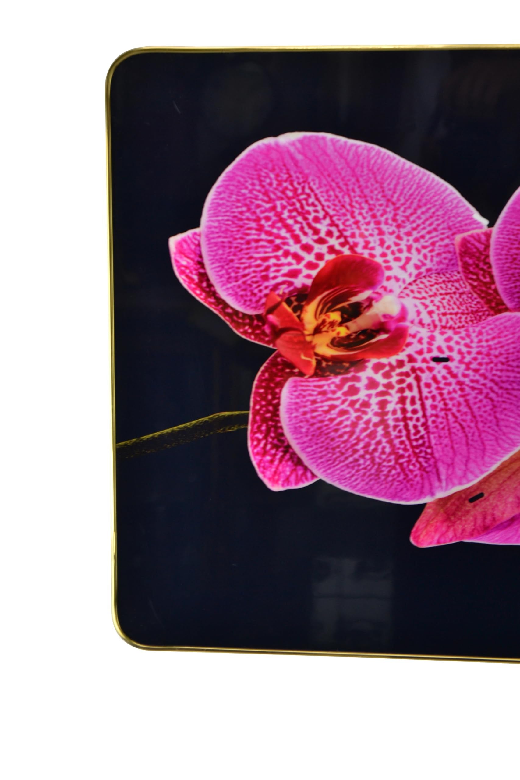 24" Pink Black And Gold Solid Wood and Acrylic Silent Orchids Floral Wall Clock-4