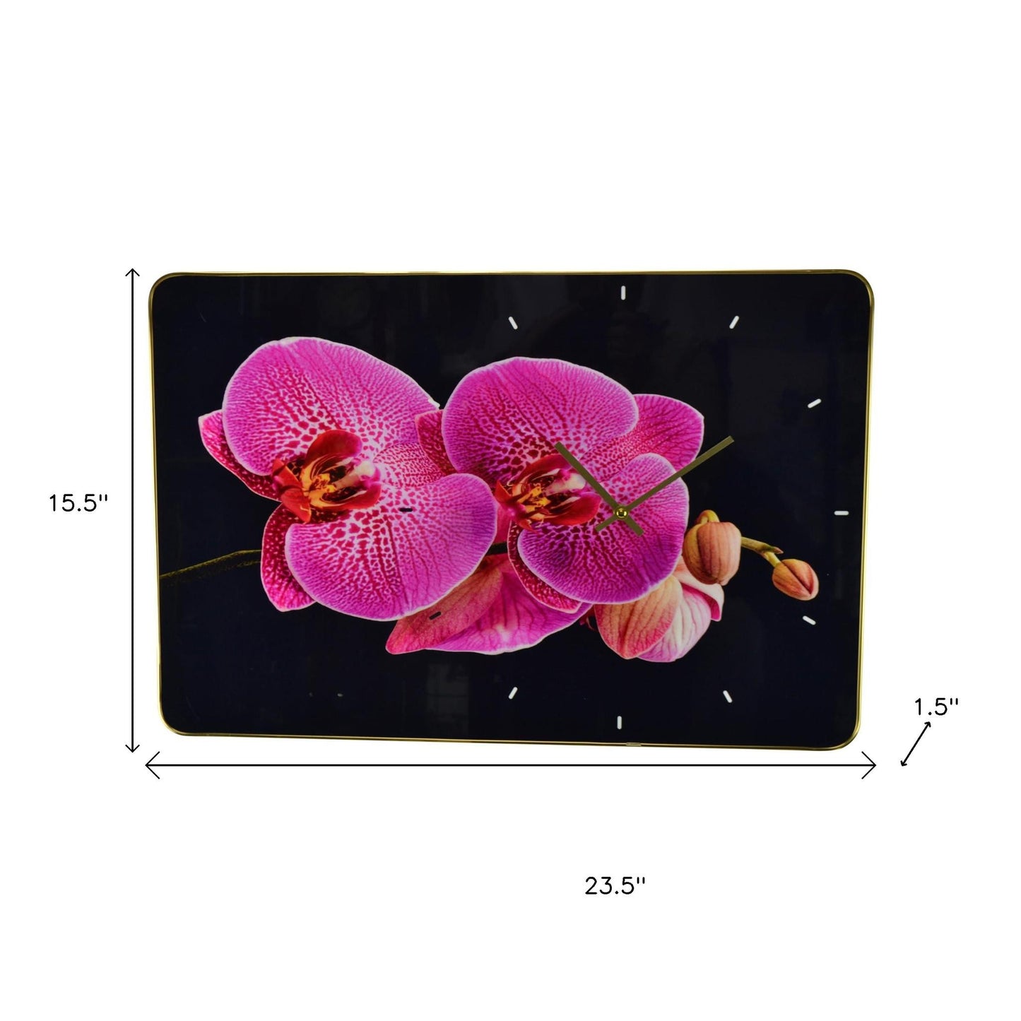 24" Pink Black And Gold Solid Wood and Acrylic Silent Orchids Floral Wall Clock-6