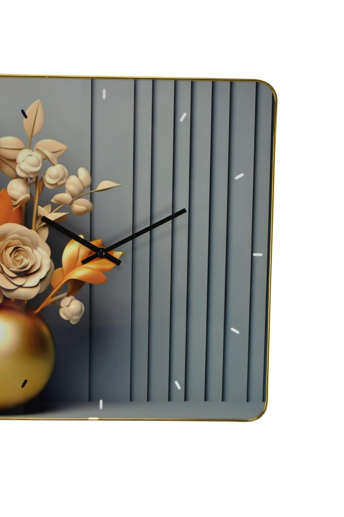 24" Beige Gold And Gray Solid Wood and Acrylic Silent Analog Floral Wall Clock-2