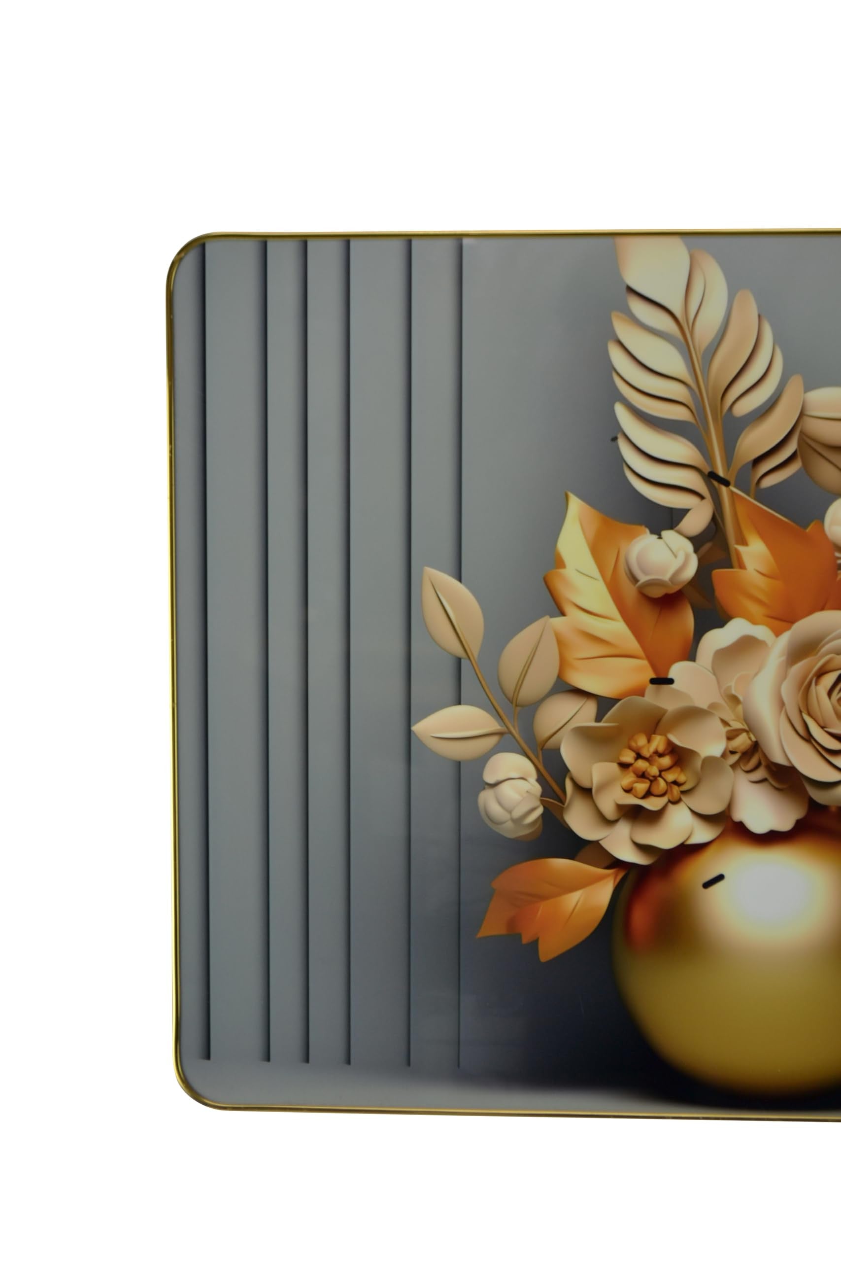 24" Beige Gold And Gray Solid Wood and Acrylic Silent Analog Floral Wall Clock-4