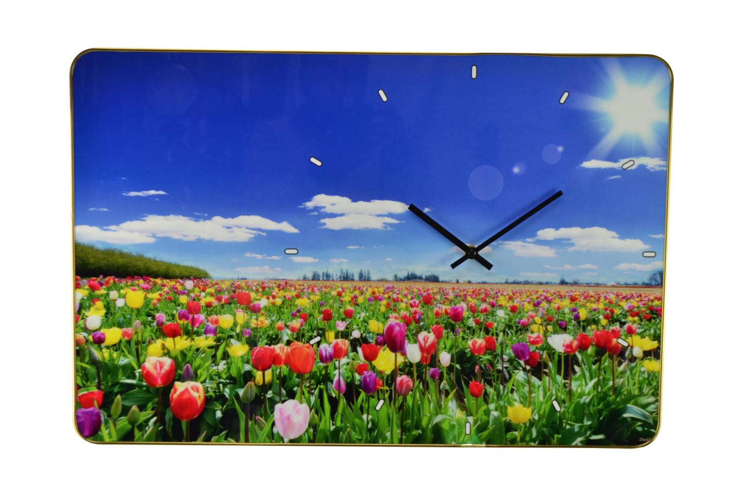 24" Blue Red And Gold Solid Wood and Acrylic Silent Tulips Floral Wall Clock-0