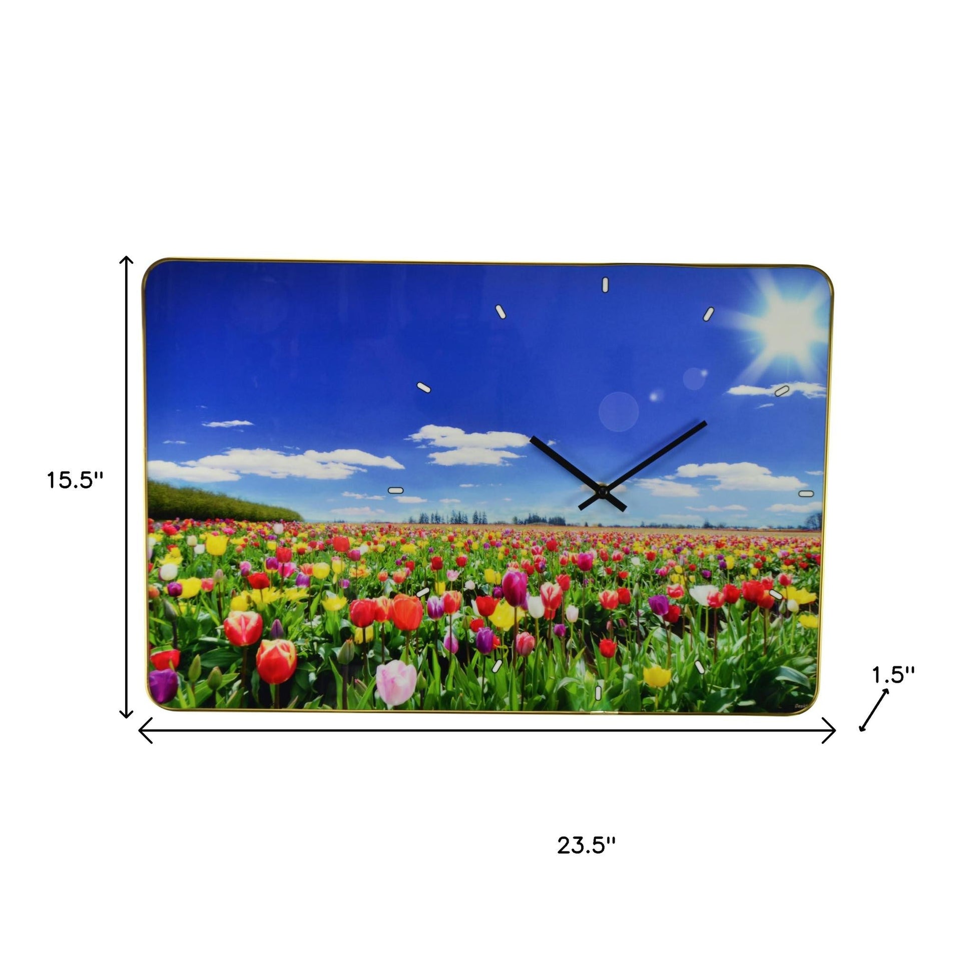 24" Blue Red And Gold Solid Wood and Acrylic Silent Tulips Floral Wall Clock-6