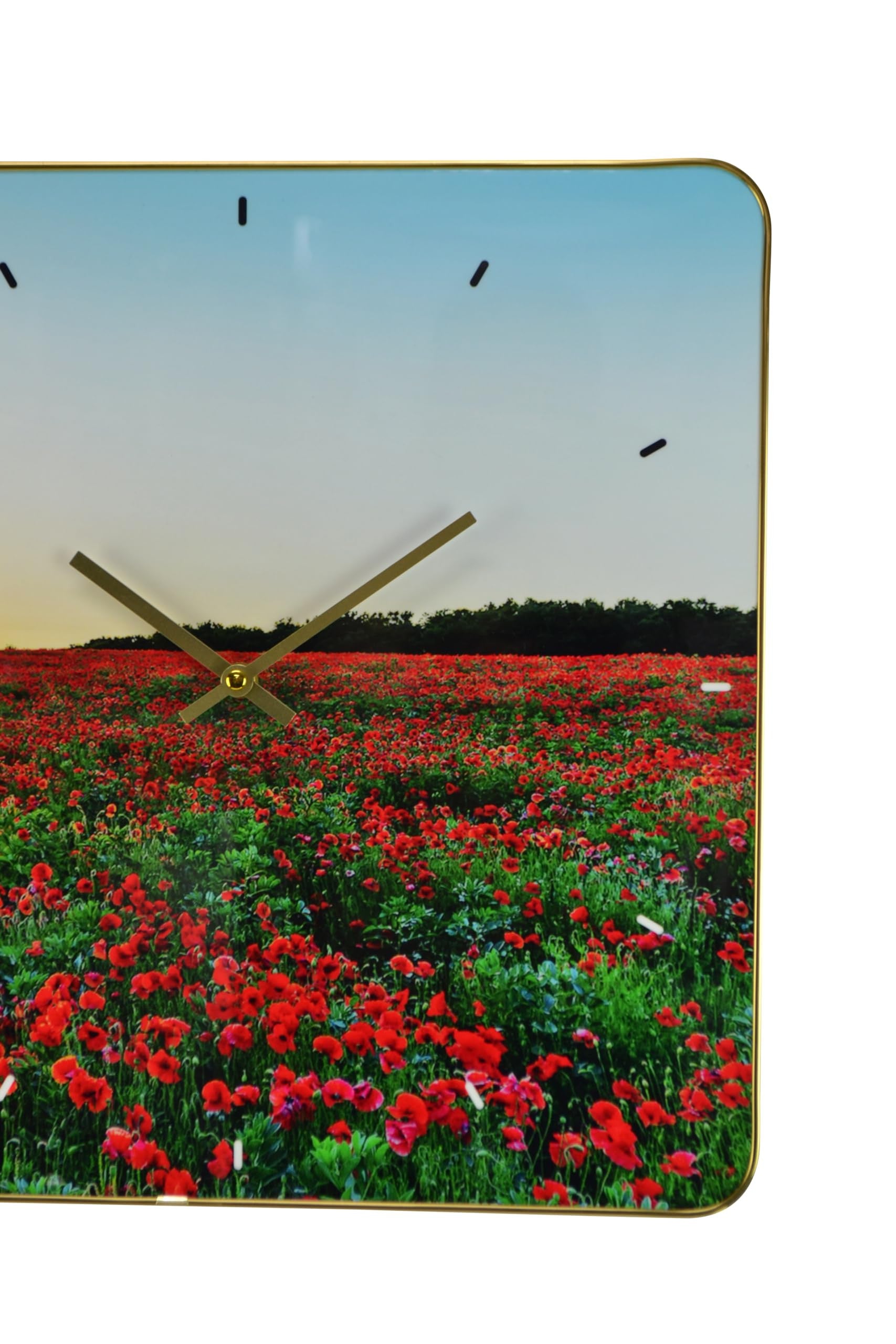 24" Red Blue And Gold Solid Wood and Acrylic Silent Poppies Floral Wall Clock-2