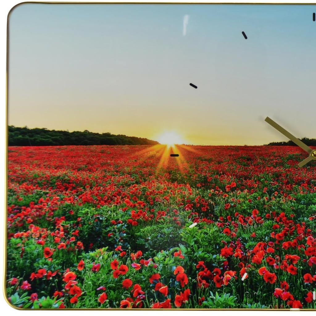 24" Red Blue And Gold Solid Wood and Acrylic Silent Poppies Floral Wall Clock-4