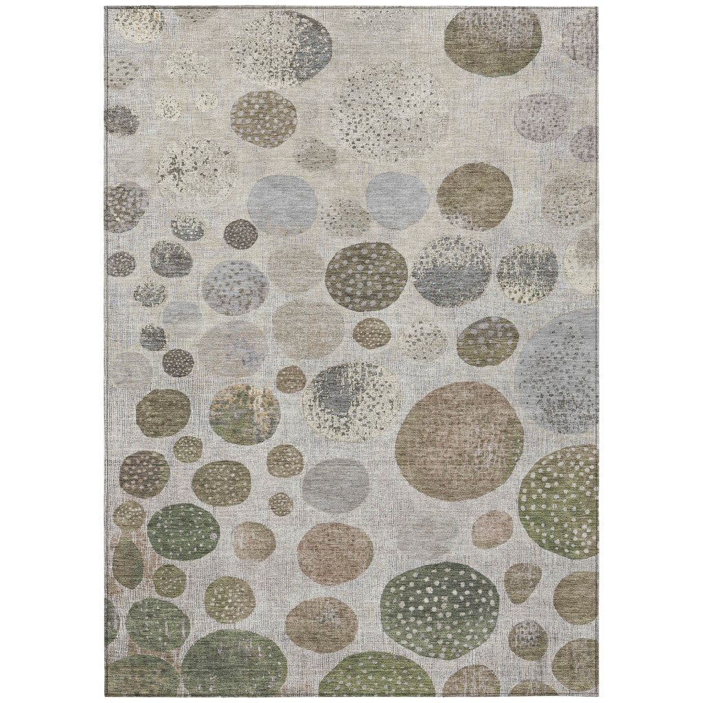 5' X 8' Taupe And Ivory Geometric Washable Indoor Outdoor Area Rug-0