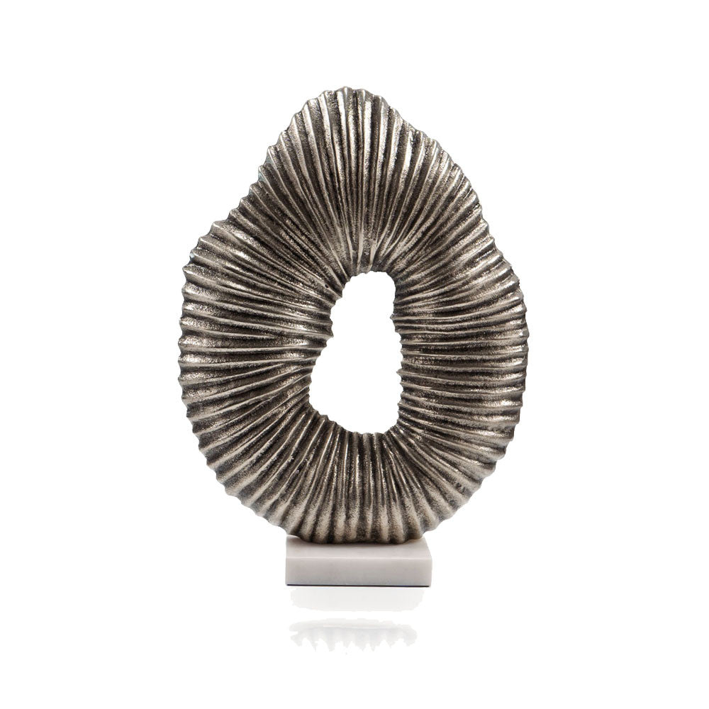 17" Silver And White Aluminum And Marble Tabletop Sculpture-1