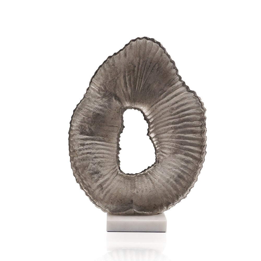 17" Silver And White Aluminum And Marble Tabletop Sculpture-2