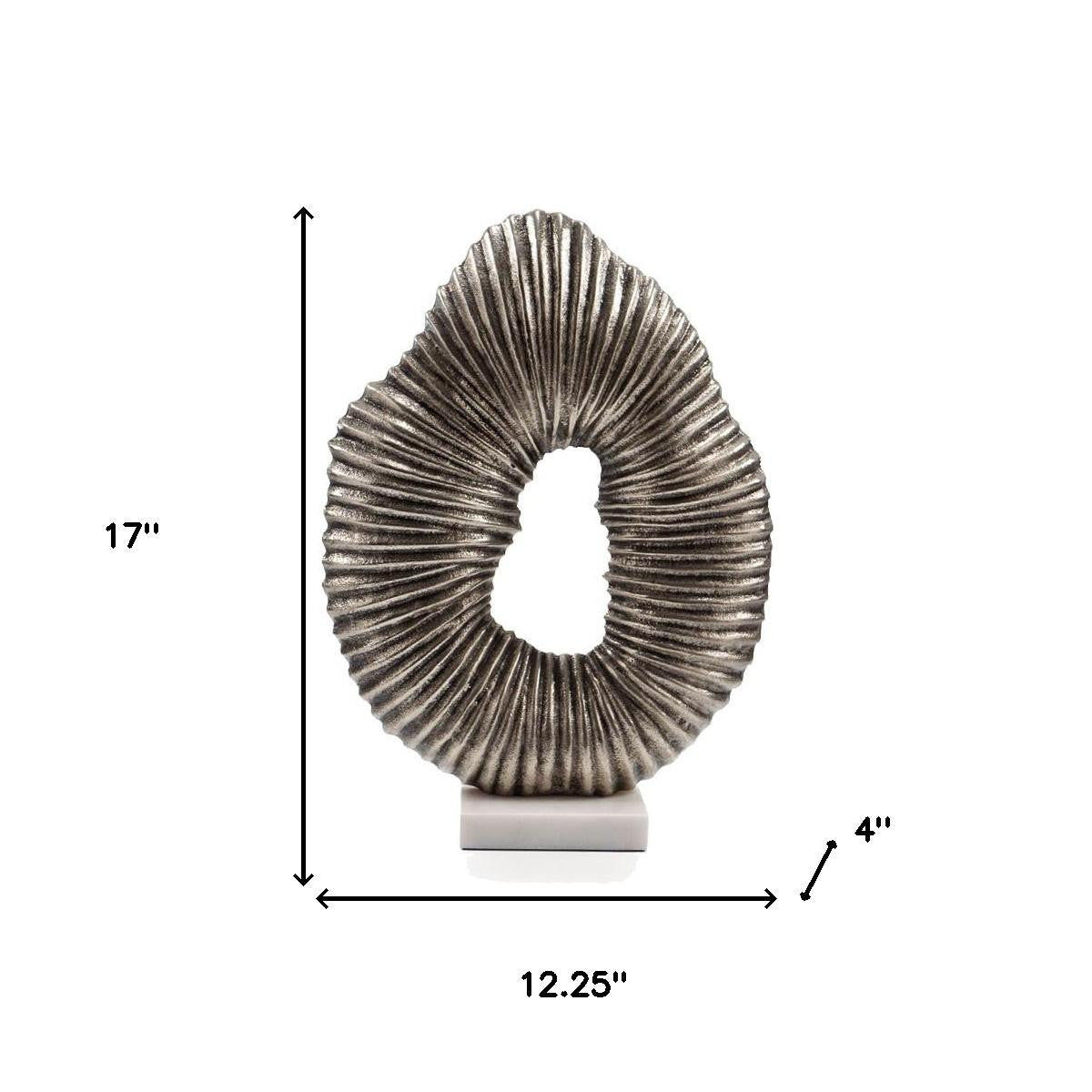 17" Silver And White Aluminum And Marble Tabletop Sculpture-5