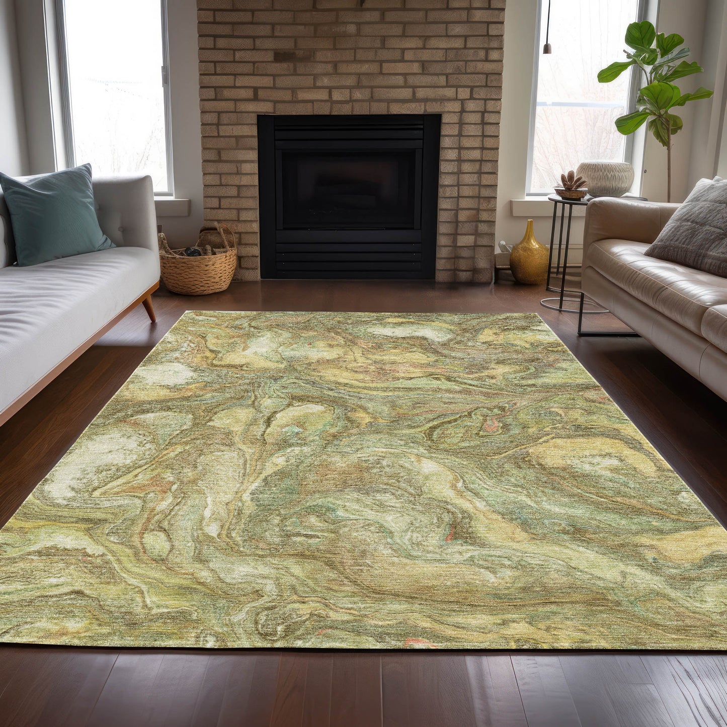 5' X 8' Gold And Taupe Abstract Washable Indoor Outdoor Area Rug-8