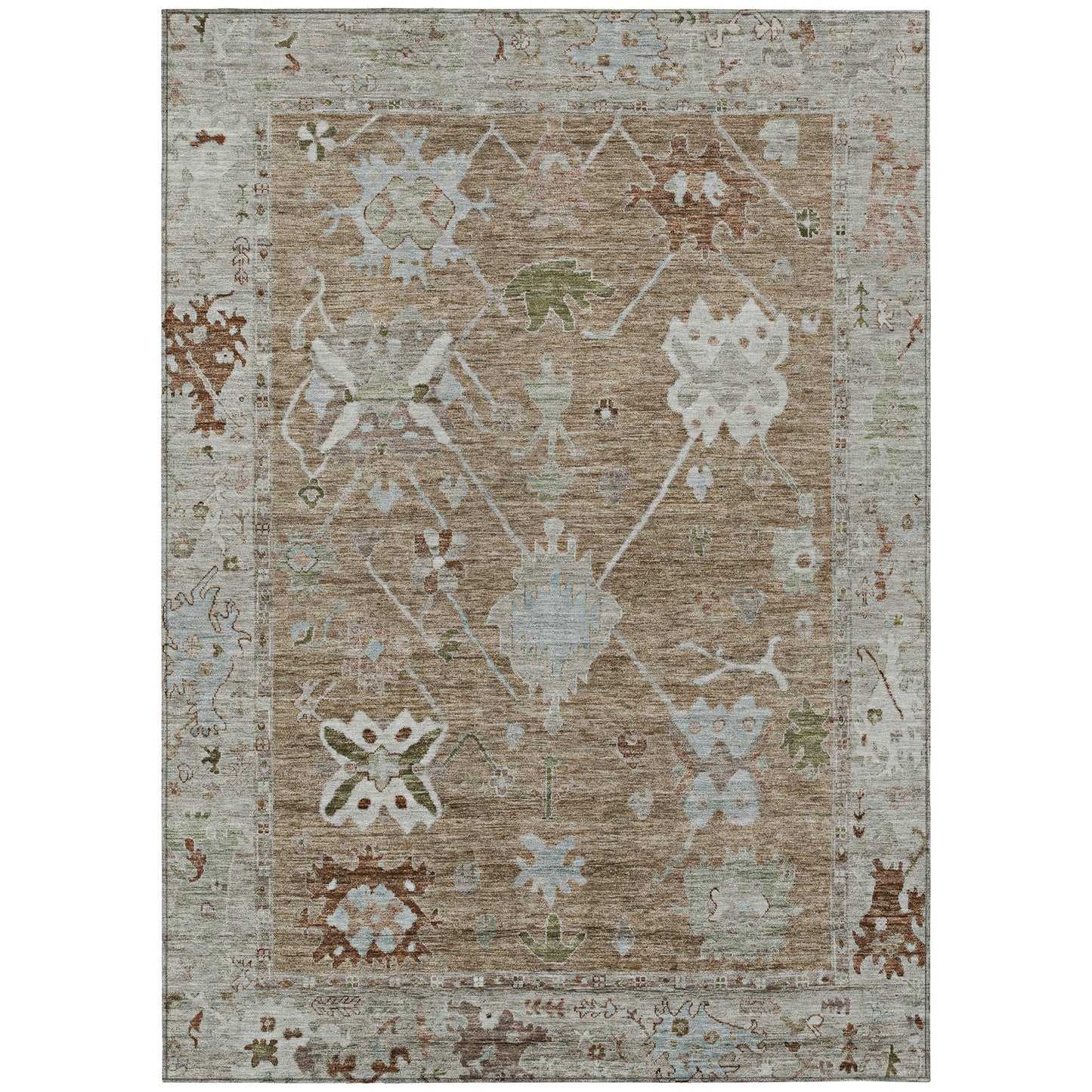3' X 5' Brown And Gray Tribal Washable Indoor Outdoor Area Rug-0