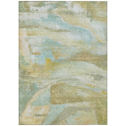 3' X 5' Beige Sky Blue And Ivory Abstract Washable Indoor Outdoor Area Rug-0