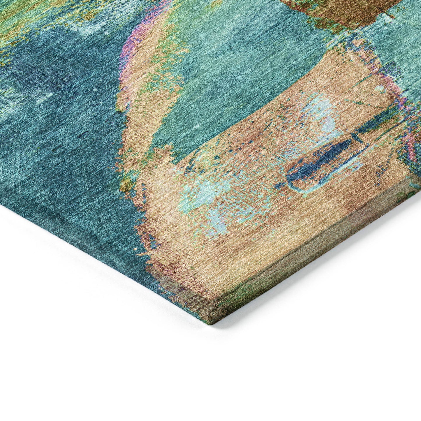 3' X 5' Teal Blue Lime Green And Blush Abstract Washable Indoor Outdoor Area Rug-2